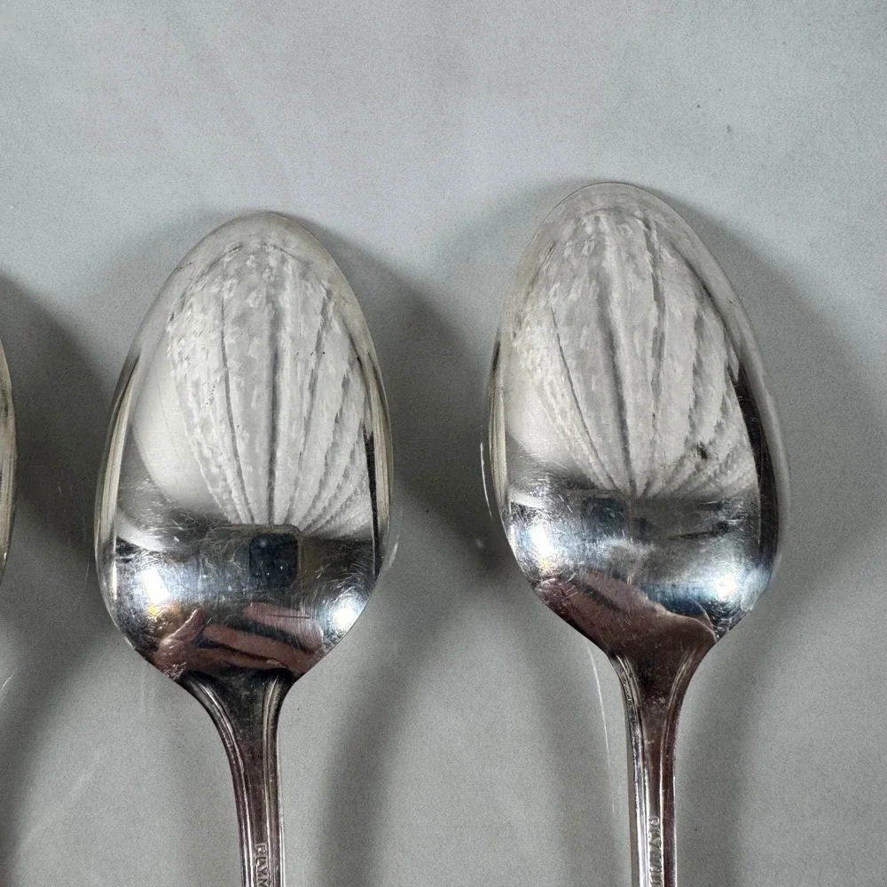 Set of 4 Plymouth Silver Plate Long Iced‎ Tea Spoons Jewel Rose Cottagecore